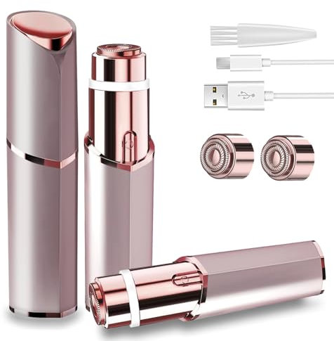 Facial Hair Remover for Women, Eyebrow & Facial Hair Trimmer for Women, 2 Replacement Heads Rechargeable Facial Hair Removal, Painless Lady Shavers for Womens for Face Hairs, Upper Lips, Peach Fuzz