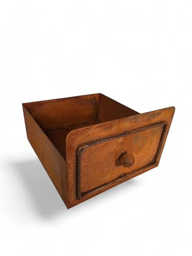 Bornhöft Cassetto vintage in ruggine, scatola in metallo per giardino, vaso decorativo, decorazione arrugginita per piantare giardino