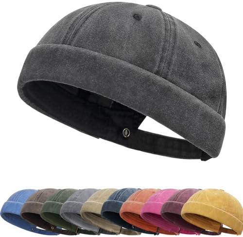 DURINM Cotton Docker Cap Herren Verstellbar Seemannsmütze Cap Ohne Schirm Retro Brimless Hat Hafenmütze Fischermütze Bikercap Hat Kopfbedeckung Seemannskappe