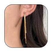 SIXDUTON Pendientes Largos Dorados Mujer Acero Inoxidable Hipoalergenicos Borla Colgantes Regalos de Joyería para Fiesta, Banquete, Boda (Oro)
