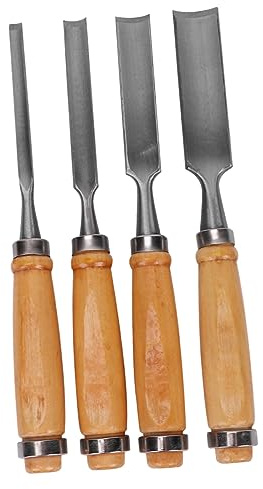 LOORGVEL Set di Scalpelli e Manico in Legno Resistente Agli Urti 4 Pezzi con Lama Semi-circolare in Acciaio per Intaglio Legno per Falegnameria e Principianti