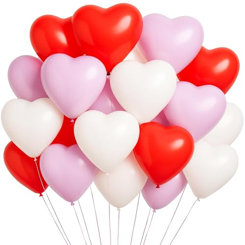 Fesnova 30 Stück Herz Ballons, Rot, Rosa, Weiß, Latex Herzballons, Romantische Party Ballongirlande für Valentinstag, Hochzeit, Jahrestag, Verlobung, Geburtstag, Abschlussfeier, Abschlussball