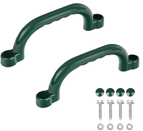 Techson 2 Pack Klettergriffe mit Fingergriffen - Robuste Kunststoff-Sicherheitshandgriffe für Baumhäuser, Spielhäuser, Klettergerüste & Outdoor-Spielplatzgeräte - Grün