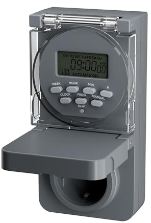 HBN Digitale Zeitschaltuhr Steckdose Außen, 8 Schaltprogramme Wochenzeitschaltuhr mit Zufallsfunktion, IP44 Outdoor Timer-Steckdose für Weihnachtsdeko, Pool-Pumpen, Beleuchtung im Garten, 3680W
