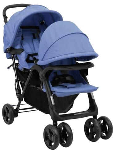 Genérico Carrito para Gemelos Tandem de Acero Azul Marino,Bebés y niños pequeños,Transporte de bebés,Cochecitos de bebé,Azul,15.64 KG,10350