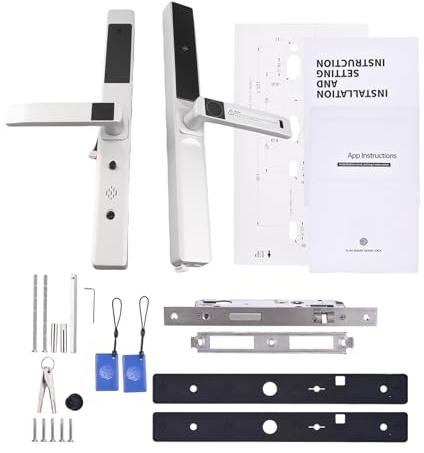Cerradura de puerta inteligente, cerradura electrónica con contraseña para el hogar, compatible con aplicación/huella digital/contraseña/tarjeta/llave mecánica, adecuada para (Plata)