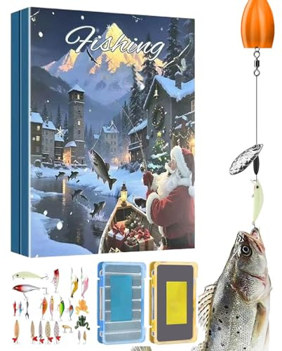 Konto auf der Rückseite von Weihnachten, Fischköder-Set 24 Tage 2025 | Weihnachtskalender mit Ködern | Für Salzwasser Süßwasser Fluss Ehemann Vater Tore