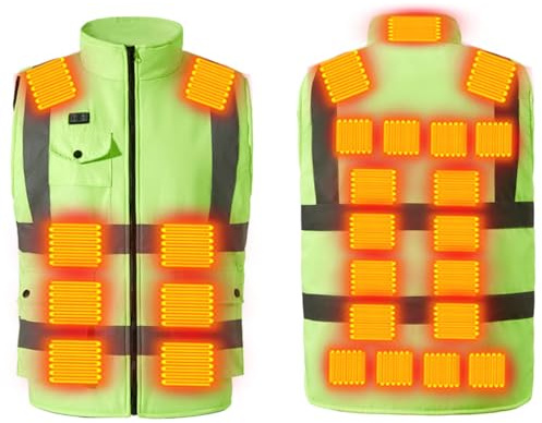 Men's Work Utility Heated Vest Hi-Vis Heated Gilet with 25 Heating Zones Heated Body Warmer 3 Adjustable Temperature Heated Outerwear Lightweight Heated Waistcoat Electric Heating Jacket for Outdoor