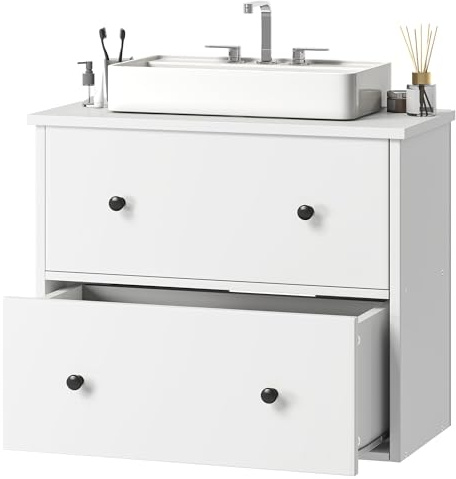 YITAHOME Waschbeckenunterschrank wandmontage, Badezimmerschrank, 2 große Schubladen, 60 x 30 x 50 cm, wall-Mounted Bathroom Vanity Cabinet, weiß