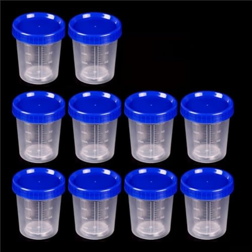 Paquete de 10 tazas medidoras de plástico de 120 ml con tapas, tarros de muestra graduados para cocina, hornear y uso en laboratorio (1)
