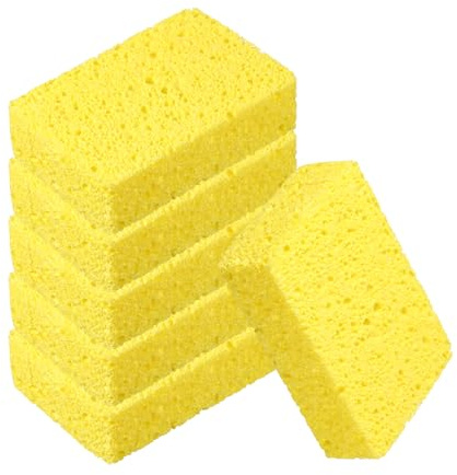 QUARKZMAN 6 Pcs Esponjas De Fregar 2.8 x 4.3 x 1.2 Esponja Suave Dorado | Esponjas De Cocina Sin Rayar, Esponja Natural Reutilizable, Para Lavar Platos De Cocina Baño Manualidades