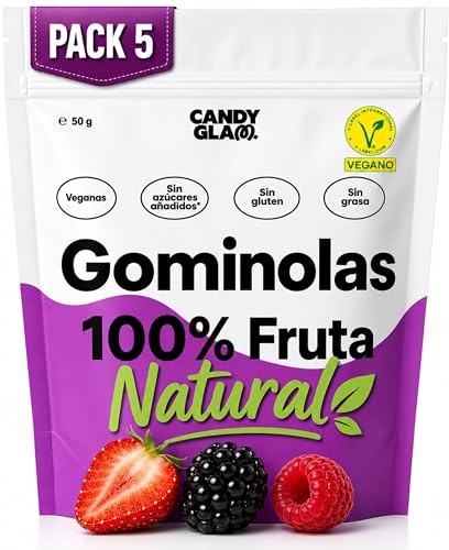 Gominolas Sin Azúcar de Frutos del Bosque 100% Fruta, Chuches Saludables Veganas Sin Gluten, Snacks Saludables Alto en Fibra, Gummies Veganas Naturales para Niños y Adultos, Pack 5 Bolsas 250g