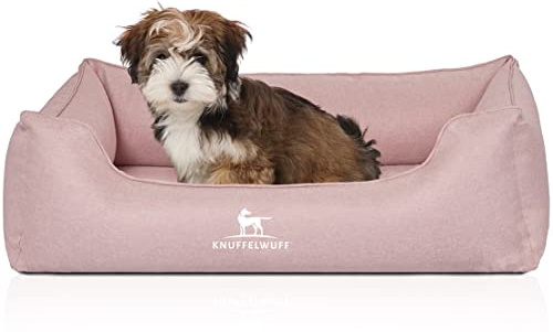 Knuffelord ortopedisk hundsäng Luisa av velour med fin handvävkaraktär Sunshine Edition S 70 x 50 cm rosa – avtagbart överdrag – tvättbart – för stora, medelstora och små hundar