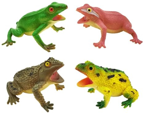 Rane per Bambini - 4 Pezzi Figurine Di Animali Realistici - Con Piccole Rane Morbide E Sonore - Per Bambini 3 Anni, Ragazzi E Ragazze, Educativo Apprendimento, Decorazione Torta, Bagno E Giardino