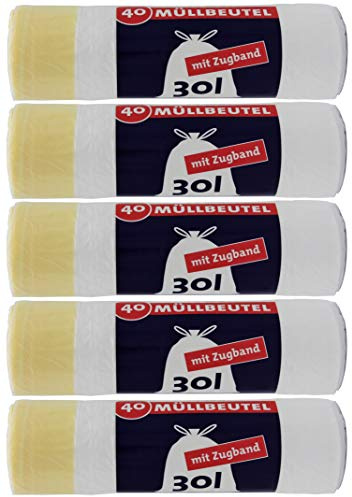 Ulith Ulith Müllbeutel mit Kordelzug, 30 Liter, 40 pro Rolle, Weiß