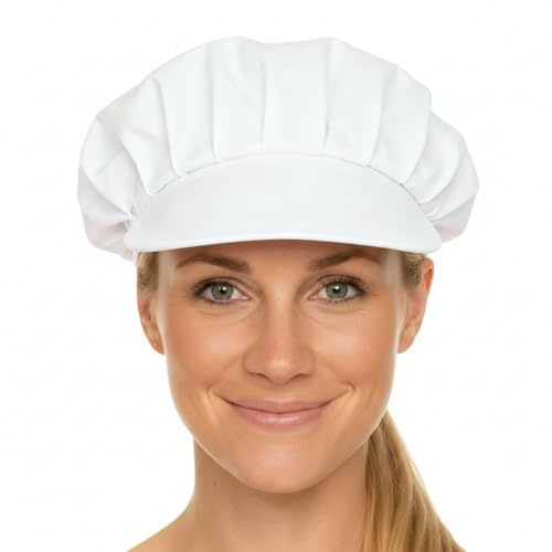 Küchenmütze, Küchen-Kopfbedeckung, Schildmütze, Schirmmütze für Damen, Ø 62 cm, weiß, waschbar, Größe:5 Stück