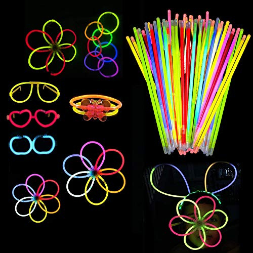 WedDecor 8” Leuchtstäbe Mit Anschlüsse Fluoreszierend Mega Party Paket Für Herstellung Neon Armbänder, Halsketten, Glühend Brille - Mehrfarbig Leuchtstäbe, 213pcs