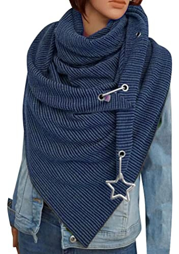 Voqenn Schal Damen Herren Dreiecksschal Winterschal Warme Dreieckstuch mit Knopf Deckenschal Poncho Herbstschal Baumwolle Soft Wrap Dreieck Groß Damenschal Halstücher Frauen Schals