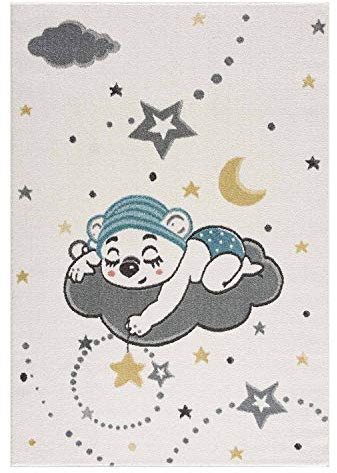 carpet city Kinderteppich Kinderzimmer Creme - 140x200 cm - Nachthimmel Sterne Mond - Kinderzimmerteppiche Mädchen Jungen - Babyzimmer-Teppich - Spielteppich