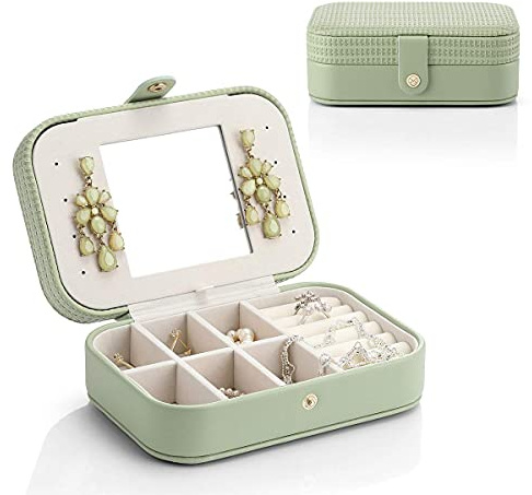 Vlando Schmuckkästchen Reise, Schmuckaufbewahrung Klein mit Spiegel , Vintage Schmuckkasten Mädchen, Schmuck Organizers Leder, Geschenke für Frauen