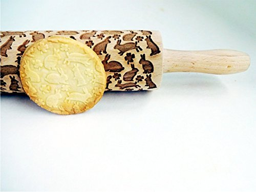 Mattarello Legno Goffrato CONIGLIO | Mattarello Inciso | Rullo per Biscotti e per Modellare | Mattarello Decorativo per Biscotti di Algis Crafts