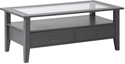Inter Link - Table Basse - Table en Bois Massif - Table de Salon - Table Basse - Pin Massif - avec Plateau Verre - Gris laqué - Provence 7