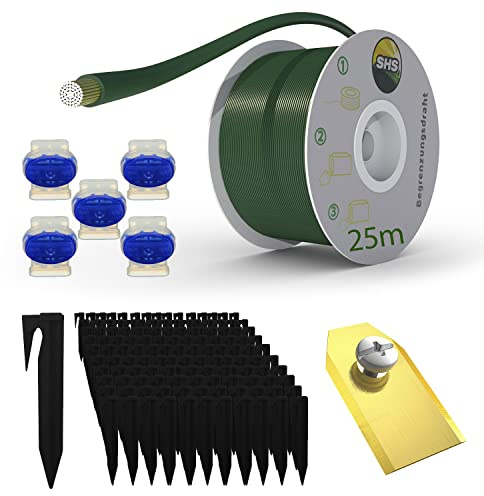 Cavo di confine da 25 m + 25 picchetti + 5 connettori per cavi + 30 lame per robot tosaerba, set di accessori per robot tosaerba, cavo di confine per cavo di ricerca, compatibile con Gardena Husqvarna