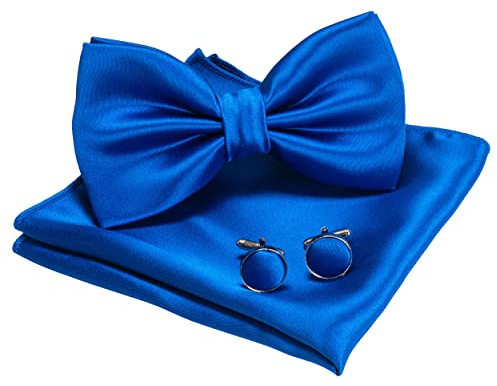 JEMYGINS Herren Fliege Satin Fliege und Einstecktuch mit Manschettenknöpfe Sets