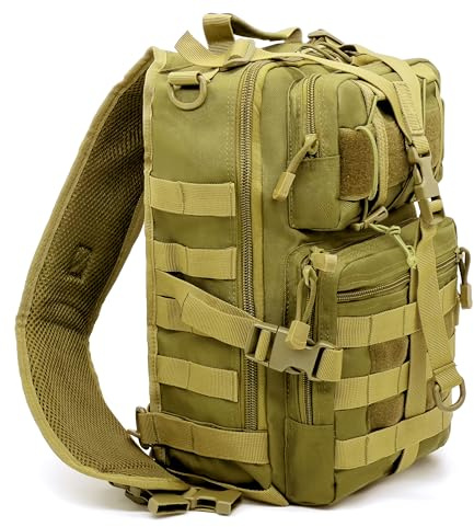 Alephnull Taktische Brusttasche Molle Wandern Daypack Sling Tasche Crossbody-Umhängetasche für Outdoor-Reisen, Radfahren, Camping (Braun)