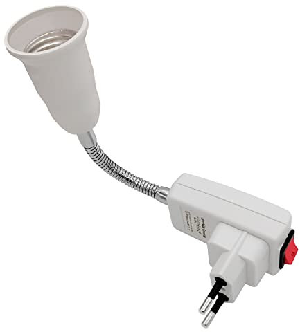 Hoembpn Lampe Douille E27 avec Interrupteur，Adaptateur Prise EU Plug avec Bras 20cm 360 réglable pour E27 LED Ampoule,Lampe de Cuisine,Lampe de Lecture,Lampe Murale(sans Ampoule)