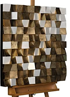 KunstLoft Wanddeko Holz rustikal | 100% HANDGEFERTIGT | 75x75x7.5cm | Holzbild 'Colours of Well-being' | Geometrische Kunst | Grau Braun | Wandbild Holz