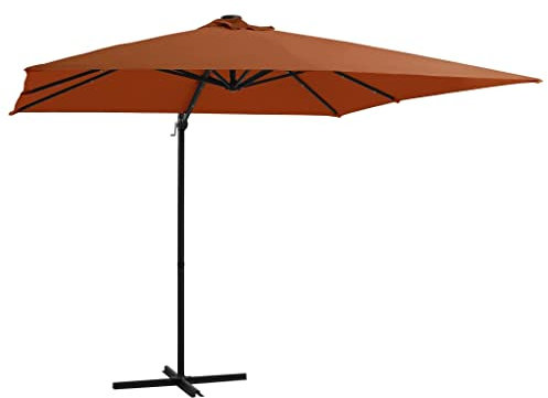 vidaXL Cantilever Umbrella with LED Lights- 250cm x 250cm- Terracotta Outdoor Parasol with Solar Powered LEDs- Easy-to-Use Crank Mechanism- UV Protective Polyester Material
