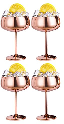 Evarbuild Copper Coupe Champagne Glasses 4 Stainless Steel Vintage Glass Wine Goblet