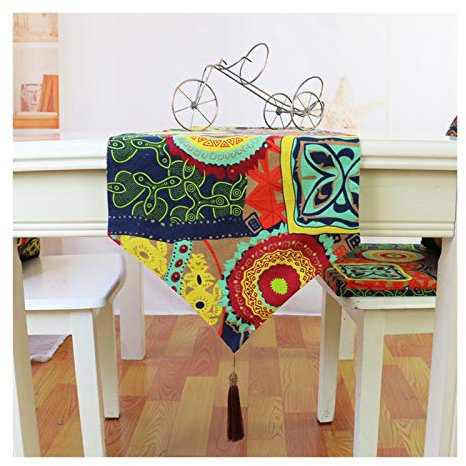 Lieson Dekostoff Tischläufer Modern, Leinen Baumwolle Tischläufer Abwaschbar Weihnachtlicher Tischläufer Wohnzimmer Vintage Abstrakte Blumen Blätter mit Quasten Bunt 32x160CM