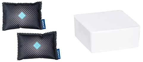 WENKO Auto-Entfeuchter-Kissen mit Sättigungsanzeige & Nachfüller Raumentfeuchter Cube, reduziert Schimmel & Gerüche, 500 g Granulatblock, sofortige Wirkung bis zu 2 Monate, 10 x 5 x 10 cm, Weiß