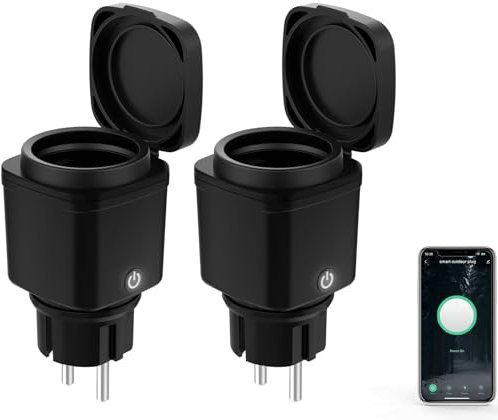 Presa intelligente Wi-Fi per esterni, confezione da 2 pezzi, spina WiFi da 2,4 GHz, con misurazione della corrente, presa esterna da giardino, presa intelligente con timer, controllo vocale,
