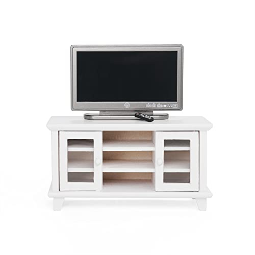 Odoria 1/12 Miniatur TV und Fernsehschrank Puppenhaus Zubehör, Weiß