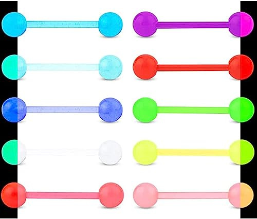 Jowxsx 10pcs Tongue Rings Acrylic Tongue Bars Tongue Piercing Bars for Night Plastic Tongue Barbells Nice Processed Jewelry Gift