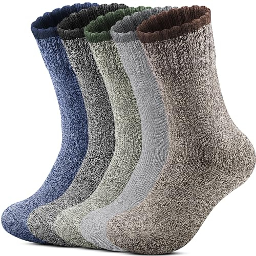 Reamphy 5 paar Herren Merino Thermosocken Socken，Outdoor Warme Wolle Wandersocken, Dicke Wollsocken Atmungsaktiv Wintersocken