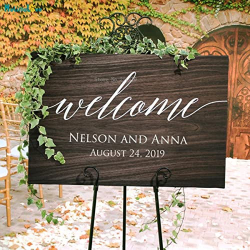 Rustikale Hochzeit Willkommensschild Aufkleber Holz Exquisites modernes Design Abnehmbare Vinyl-Wandbilder Kunstposter Staffelei Nicht Enthalten YT1329-Schwarz,XL 97x42cm