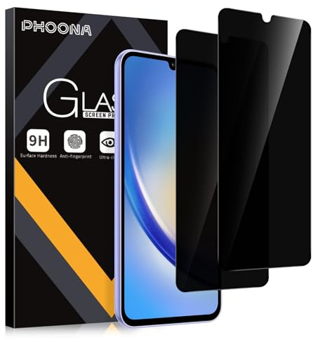 Phoona Sichtschutzfolie für Samsung Galaxy A34 5G, 2 Stück, Anti-Spy Displayschutz, 9H Härte, Blasenfrei