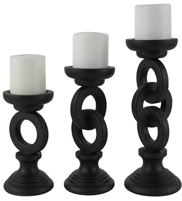Deco 79 Kerzenhalter aus Holz, Kettenglieder, 3 Stück, 33 cm, 27,9 cm, 22,9 cm hoch, Schwarz