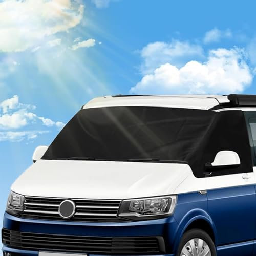 Sonnenschutz Auto Frontscheibe Thermomatten für T5, 600D Windschutzscheiben Auto Abdeckung Oxford Blackout, Frontscheibe Wrap Cover Wasserdicht Wetterfest Anti-UV/Frost/Ice/Staub für VW Wohnmobil
