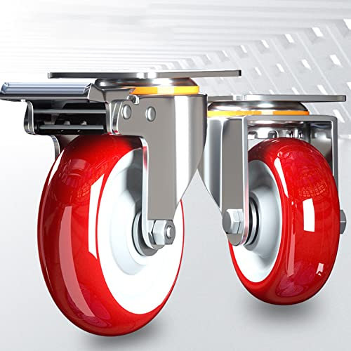 4 Lenkrollen Mit Möbel Bremse, Rolle 360° Grad Drehbar, Bürostuhlrollen Ruhiges Drehstuhlrollen Caster Räder, Polyurethan-Material, Schwerlastrollen Rollen Mit Bremse Schwenkbare Rollen ( Color : Red