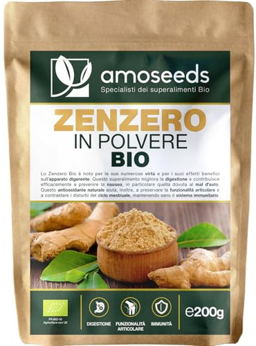 Zenzero in polvere Bio 200G | Digestione, Articolazioni, Nausea | Disidratato senza zucchero | Qualità Superiore