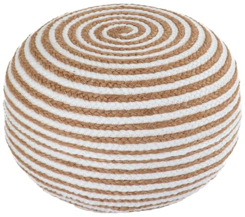 Dekorist Runder Ottoman Pouf Fußhocker Jute Pouf Hocker Sitzkissen Boho Home Decor Extra Sitzpouf für Wohnzimmer, Schlafzimmer, Indoor Glacier Path 55x55x30 cm, Natural White-Line