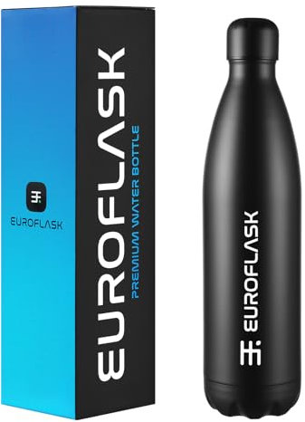 EuroFlask Stainless Steel Water Bottle, Leak Proof Metal Water Bottles with Double Wall Vacuum Insulation-12 Hrs Hot & 24 Hrs Cold Drinks Bottle for Gym, Sports and Work (Black, 500 mL)