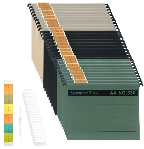 Hängemappen A4,30 Stück Polypropylen Hängemappe mit Tabs und Karteneinsätzen für Schule, Zuhause, Büro(Gemischte Farben)