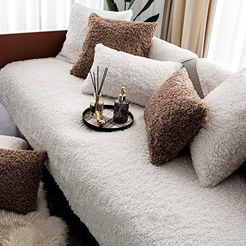 SPOUR Samt-Sofabezug, dick, weich, warm, Sofabezug für Wohnzimmer, rutschfest, L-Form, Sofabezug für Kinder, Hunde, Haustier, Möbelschutz, Weiß, 90 x 70 cm (35 x 28 Zoll)