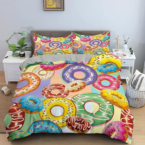 Set Copripiumino Matrimoniale 240x220 Ciambella Biancheria da Letto in Morbida Microfibra Stampa 3D Ragazzo Ragazza Copripiumini con Cerniera + 2 Federe, D6442